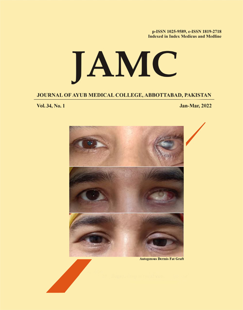					View Vol. 34 No. 1 (2022): JOURNAL OF AYUB MEDICAL COLLEGE ABBOTTABAD
				