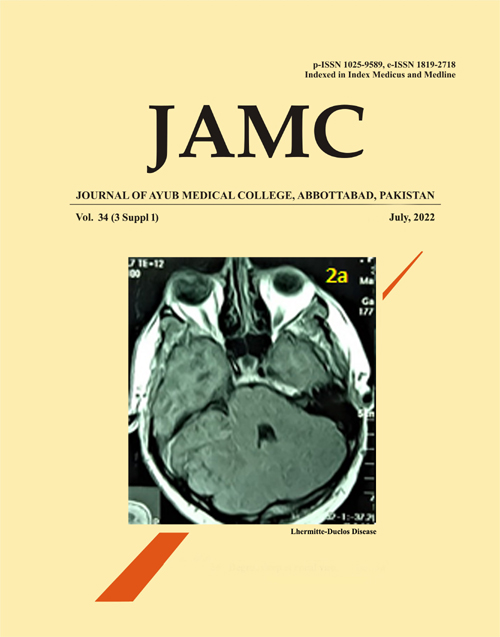 					View Vol. 34 No. 3 (SUPPL 1) (2022): JOURNAL OF AYUB MEDICAL COLLEGE ABBOTTABAD
				