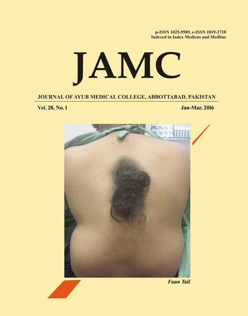 					View Vol. 28 No. 1 (2016): JOURNAL OF AYUB MEDICAL COLLEGE, ABBOTTABAD
				