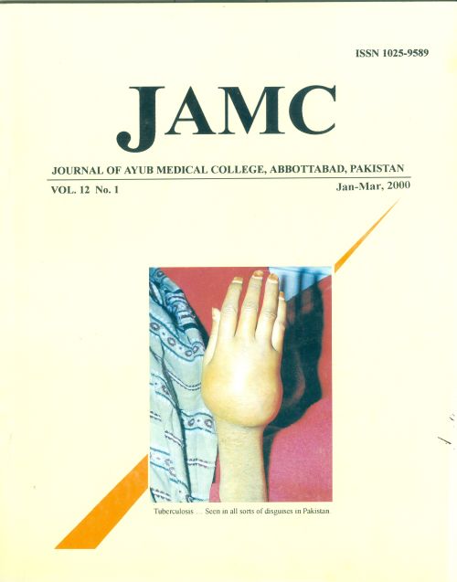 					View Vol. 12 No. 1 (2000): JOURNAL OF AYUB MEDICAL COLLEGE, ABBOTTABAD
				
