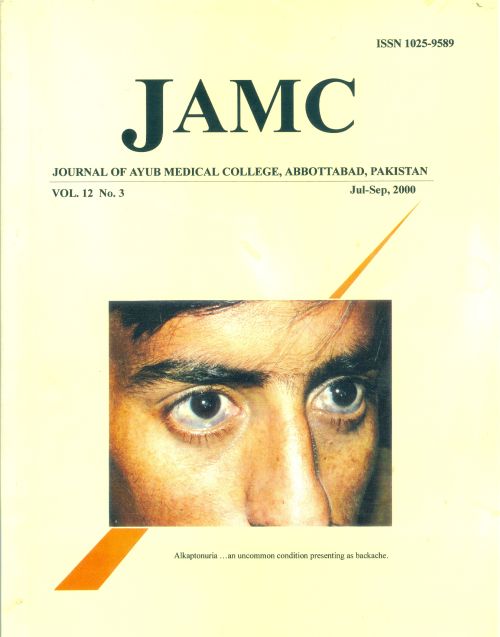 					View Vol. 12 No. 3 (2000): JOURNAL OF AYUB MEDICAL COLLEGE, ABBOTTABAD
				