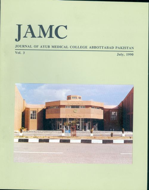 					View Vol. 3 No. 1 (1990): JOURNAL OF AYUB MEDICAL COLLEGE, ABBOTTABAD
				
