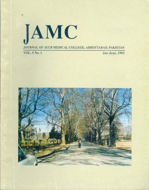 					View Vol. 5 No. 1 (1992): JOURNAL OF AYUB MEDICAL COLLEGE, ABBOTTABAD
				