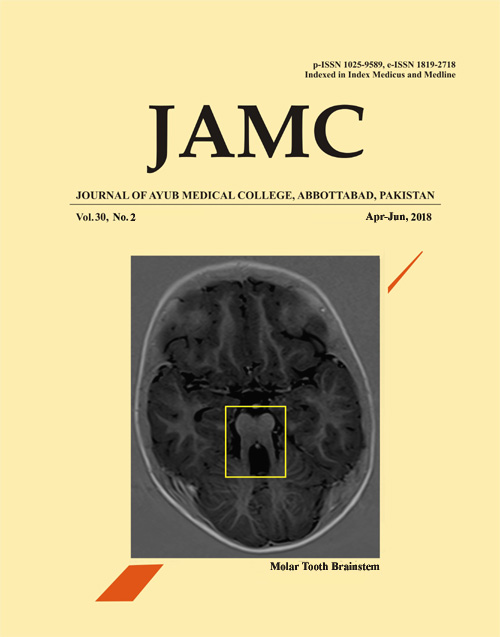 					View Vol. 30 No. 2 (2018): JOURNAL OF AYUB MEDICAL COLLEGE, ABBOTTABAD
				